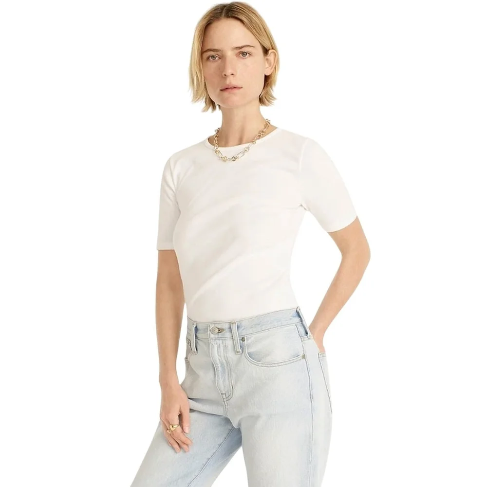 J.Crew Perfect Fit White Tee XXS NWT Slim Cotton Short Sleeve Top - Picture 5 of 6